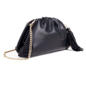 Understated Leather Black Crescent Clutch